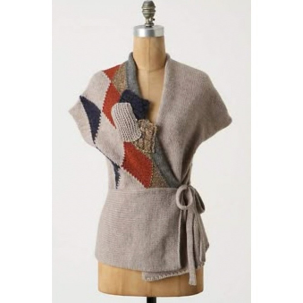 Anthropologie Sleeping on Snow Argyle Wrap Sweater Vest S M